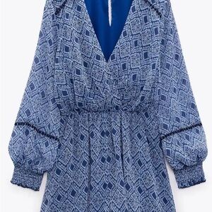 Zara Blue and White Patterned Boho Romper